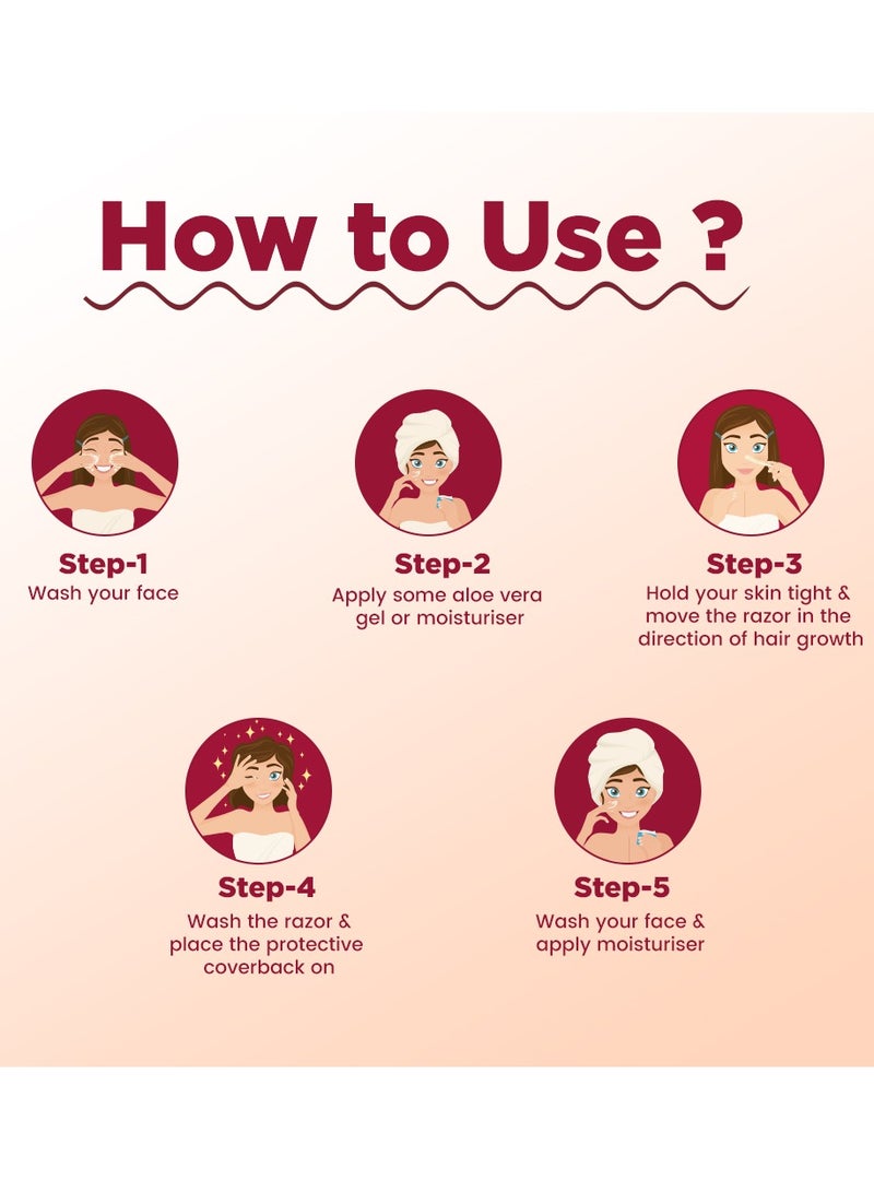 Floren 3-pcs Face Razor For Women I For Smooth & Effortless Facial Hair Removal I Suitable For Peach Fuzz, Chin, Upper Lips, Eyebrows, Dermaplaning Tool I Pack of 3 razors - Image 4