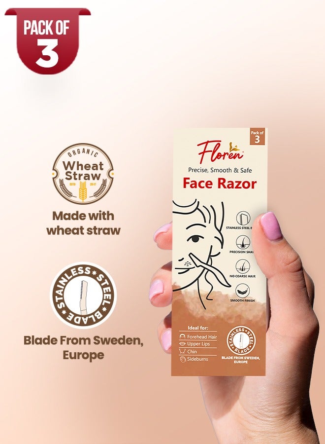 Floren 3-pcs Face Razor For Women I For Smooth & Effortless Facial Hair Removal I Suitable For Peach Fuzz, Chin, Upper Lips, Eyebrows, Dermaplaning Tool I Pack of 3 razors - Image 2
