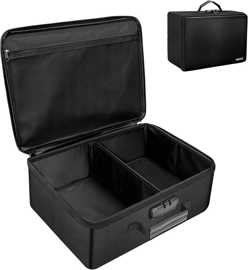 ENGPOW Fireproof Photo Storage Box with LockPhoto Box Organizer with DividerMesh BagCollapsible Portable Photo Storage Containers with Handle for Photos PictureScrapbookArtCraftBox Only