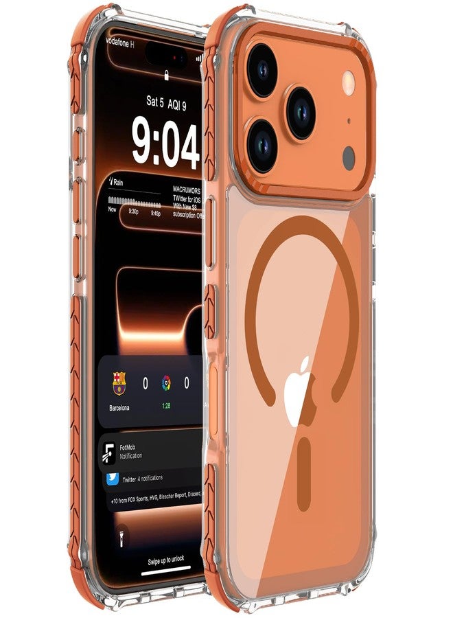 DEERLAMN Strong Magnetic Case for Phone 17 Pro 6.3-Inch,[Compatible with Magsafe] Clear Slim Shockproof Protective Phone Cover for Women Men-Transparent+Orange - Image 1