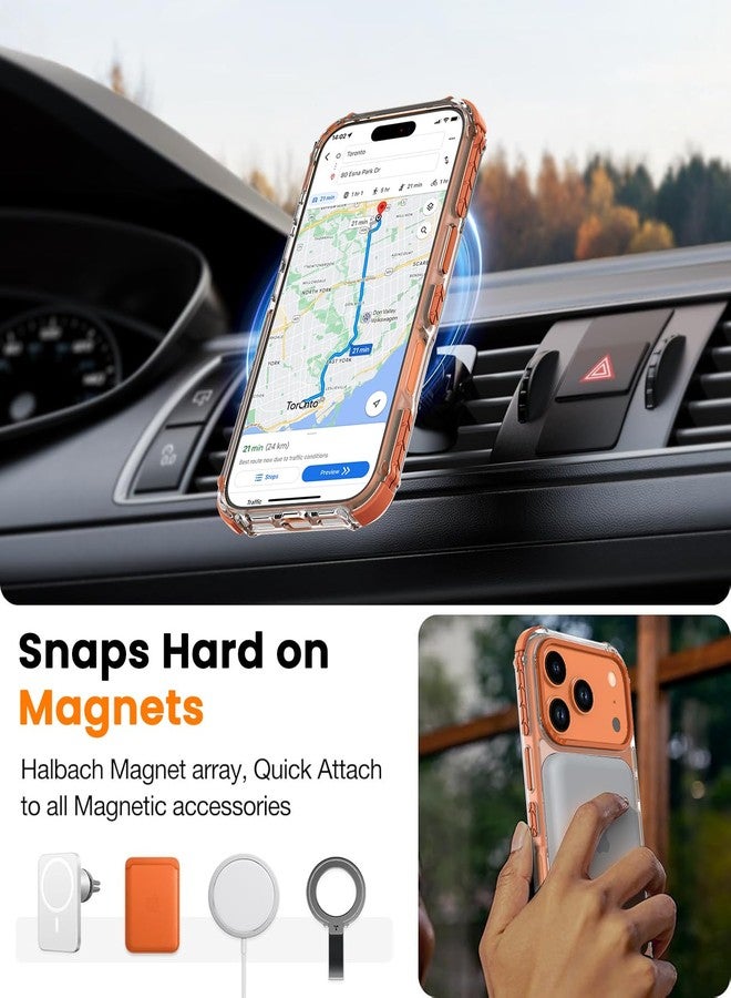 DEERLAMN Strong Magnetic Case for Phone 17 Pro 6.3-Inch,[Compatible with Magsafe] Clear Slim Shockproof Protective Phone Cover for Women Men-Transparent+Orange - Image 5
