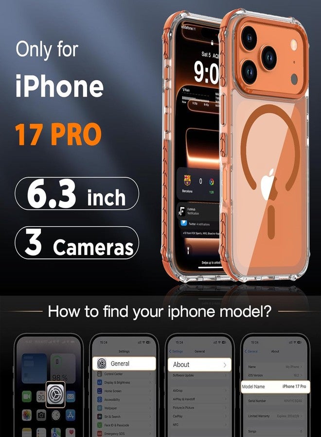 DEERLAMN Strong Magnetic Case for Phone 17 Pro 6.3-Inch,[Compatible with Magsafe] Clear Slim Shockproof Protective Phone Cover for Women Men-Transparent+Orange - Image 2
