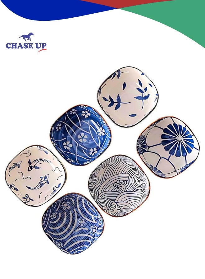 Chase Up Ceramic Sauce Dishes - Set of 6 Appetizer Plates, Dipping Bowls for Sushi, Soy, Snacks - Japanese Small Seasoning Side Dishes - Image 1
