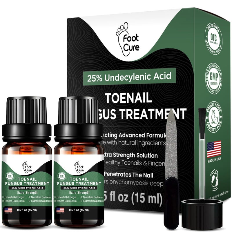 Foot Cure Toenail Renewal Solution Extra Strength Care for Toe Nail Fingernails Nail Repair Solution for broken Discolored Nails Renews Damaged Cracked Ingrown Toenail Made In USA 050 Fl Oz 2 Pack - Image 1