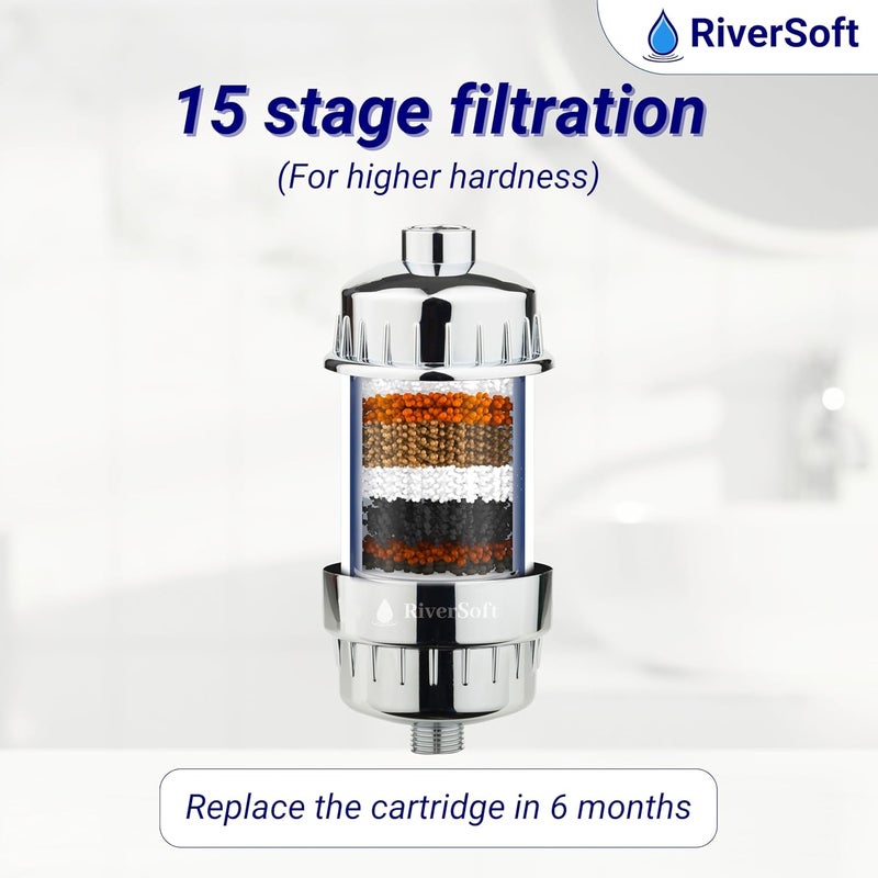 RiverSoft BLISS-15C Shower Filter Cartridge with 15 Stage for high Hardness Water (Cartridge only, White, PP, New Model) - Image 3