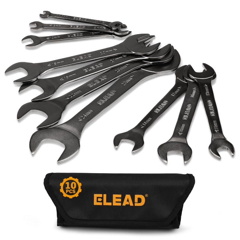 ELEAD Super-Thin Open End Wrench Set | 10-Piece Metric 5.5-27mm | Nickel-Plated Slim Design | 5.5, 7, 8, 9, 10, 11, 12, 13, 14, 15, 16, 17, 18, 19, 20, 21, 22, 23, 24, 27mm - Image 1