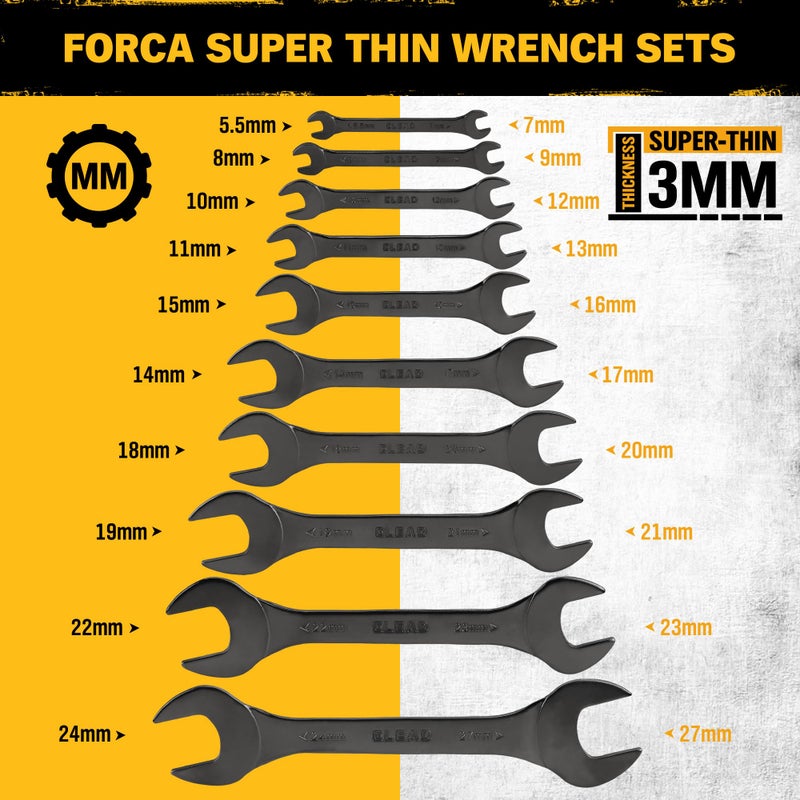 ELEAD Super-Thin Open End Wrench Set | 10-Piece Metric 5.5-27mm | Nickel-Plated Slim Design | 5.5, 7, 8, 9, 10, 11, 12, 13, 14, 15, 16, 17, 18, 19, 20, 21, 22, 23, 24, 27mm - Image 2