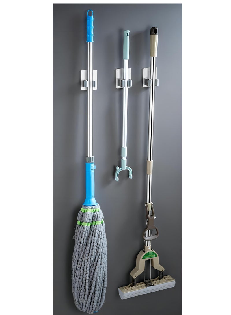 3 Pcs Self Adhesive Stainless Steel Broom Storage with Rack  - Image 4