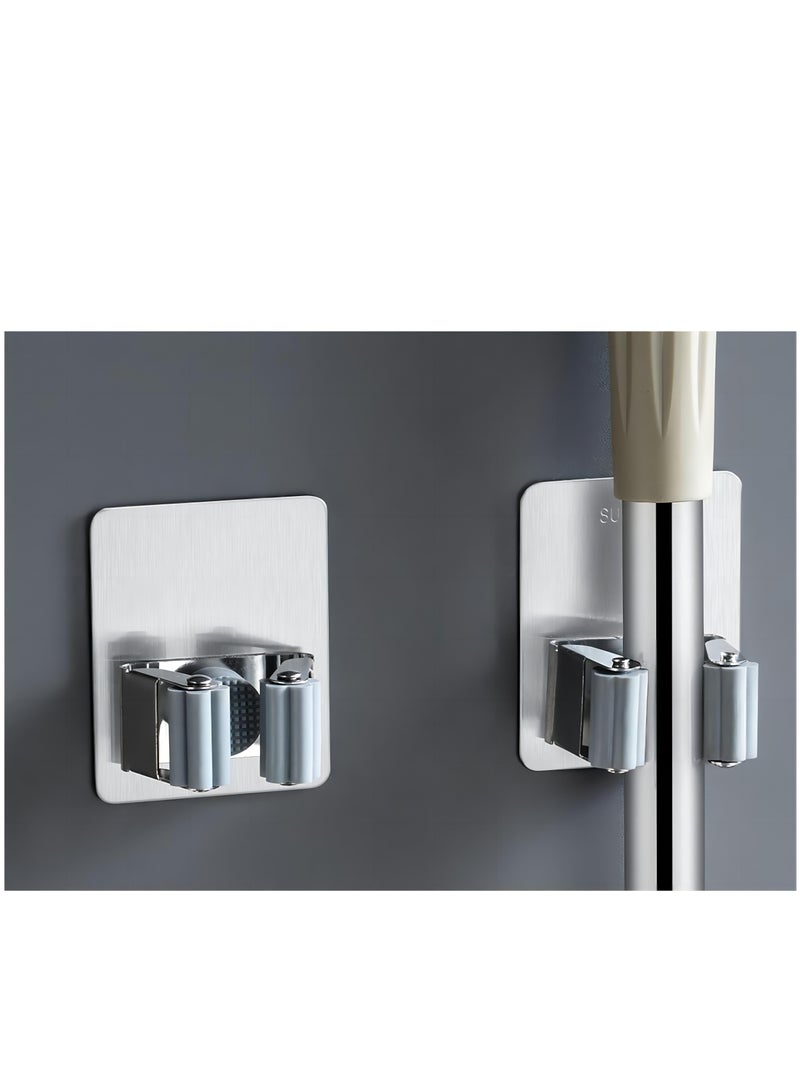3 Pcs Self Adhesive Stainless Steel Broom Storage with Rack  - Image 3