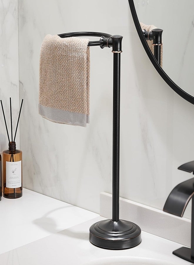 Hoimpro Bronze Bathroom Standing Towel Ring Holder for Bathroom Vanities and Kitchen Countertops, Towel Rack with 7" Towel Ring, Stainless Steel Oil Rubbed Bronze Towel Bar with Counterweight Base - Image 2