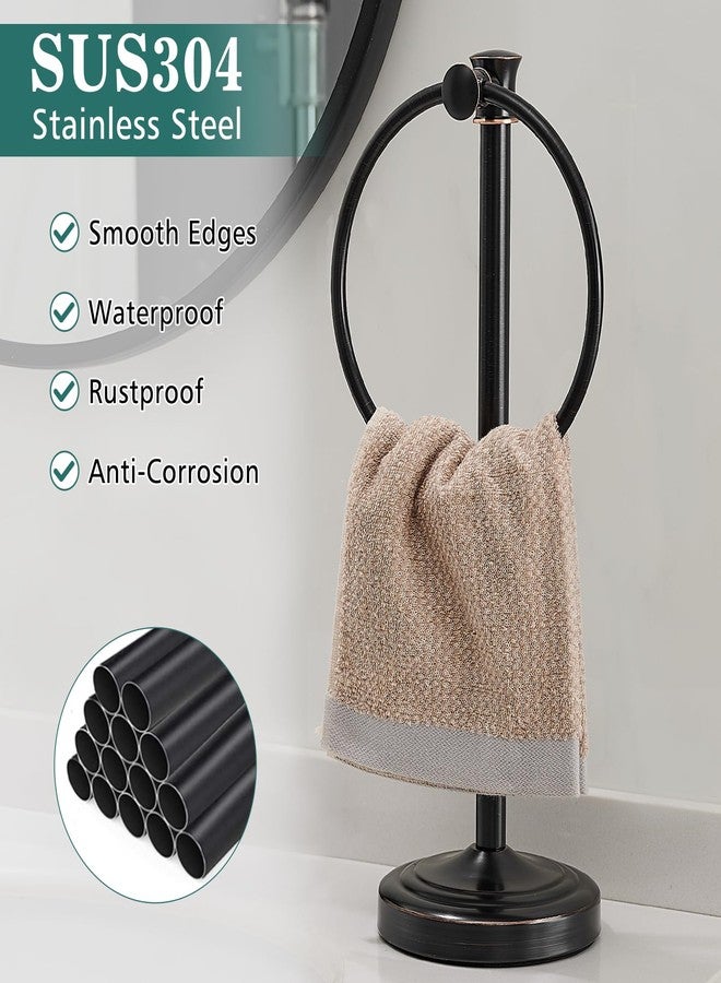 Hoimpro Bronze Bathroom Standing Towel Ring Holder for Bathroom Vanities and Kitchen Countertops, Towel Rack with 7" Towel Ring, Stainless Steel Oil Rubbed Bronze Towel Bar with Counterweight Base - Image 3