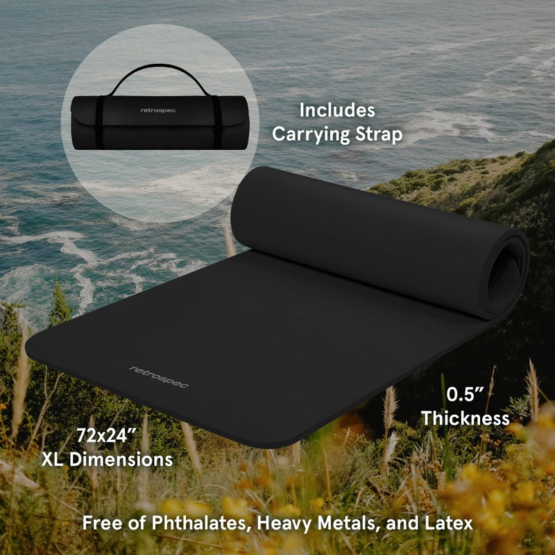 Retrospec Solana Yoga Mat 1/2" Thick w/Nylon Strap for Men & Women - Non Slip Excercise Mat for Yoga, Pilates, Stretching, Floor & Fitness Workouts - Image 2