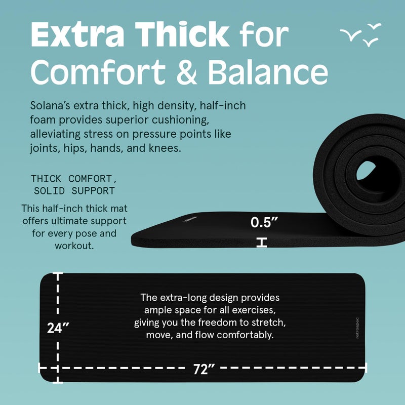 Retrospec Solana Yoga Mat 1/2" Thick w/Nylon Strap for Men & Women - Non Slip Excercise Mat for Yoga, Pilates, Stretching, Floor & Fitness Workouts - Image 3