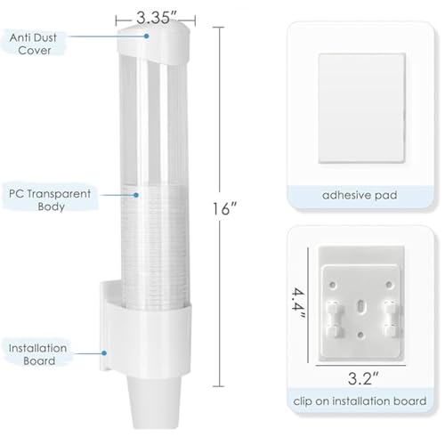 TASMAX Paper Glasses Wall Stand Paper Cup Organizer Glass Cup Wall Stand Holder Dispense Wall Mounted Plastic Drinking Water Cup Dispenser Sticker or Screw Plate Mountable (Pack 1) - Image 2