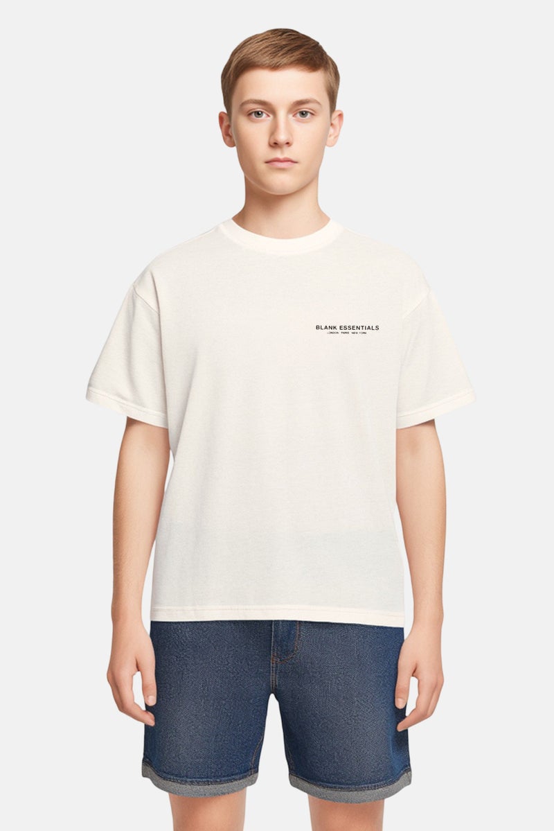 Blank Essentials Kids Boy Short Sleeve Brand Logo T-shirt, Off White - Image 1