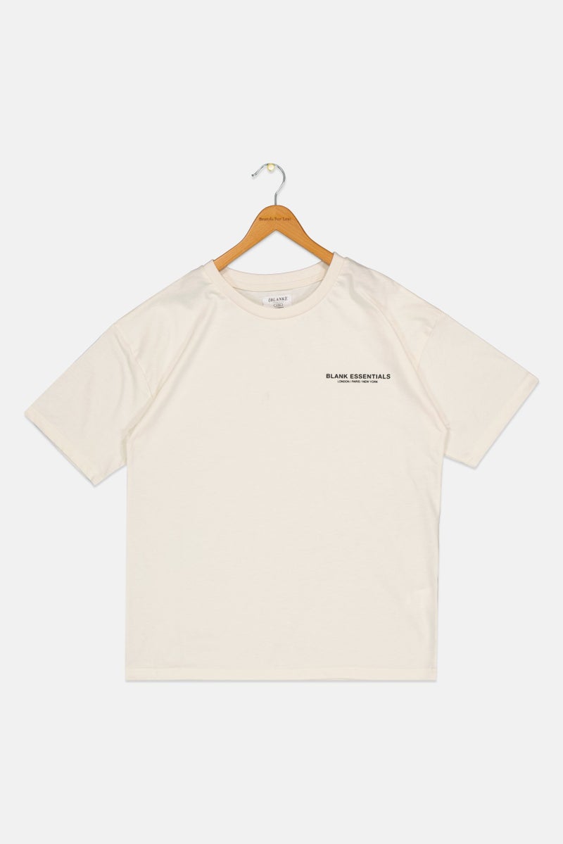 Blank Essentials Kids Boy Short Sleeve Brand Logo T-shirt, Off White - Image 2