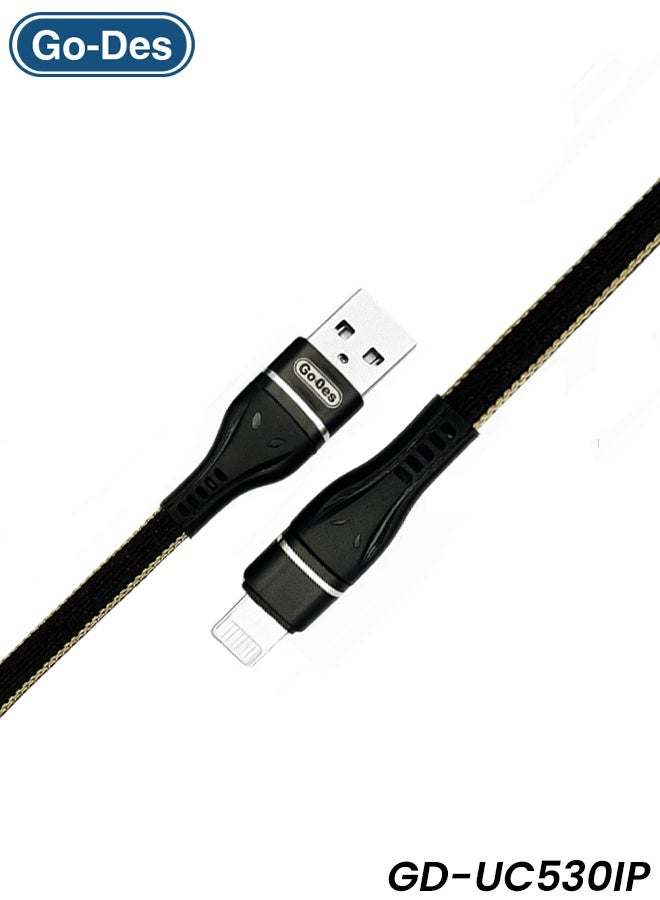 جو-ديز كابل شحن سريع بطول مترين بمخرج 2.4 أمبير، سلك شحن ومزامنة مضفر عالي التحمل من Go-Des مع موصلات من سبائك الألومنيوم، قلب من النحاس المطلي، تصميم مقاوم للحرارة، نقل بيانات عالي السرعة لأجهزة iPhone وiPad وأجهزة iOS (GD-UC530IP) - Image 1