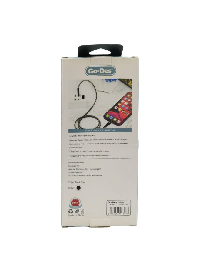 جو-ديز كابل شحن سريع بطول مترين بمخرج 2.4 أمبير، سلك شحن ومزامنة مضفر عالي التحمل من Go-Des مع موصلات من سبائك الألومنيوم، قلب من النحاس المطلي، تصميم مقاوم للحرارة، نقل بيانات عالي السرعة لأجهزة iPhone وiPad وأجهزة iOS (GD-UC530IP) - Image 2