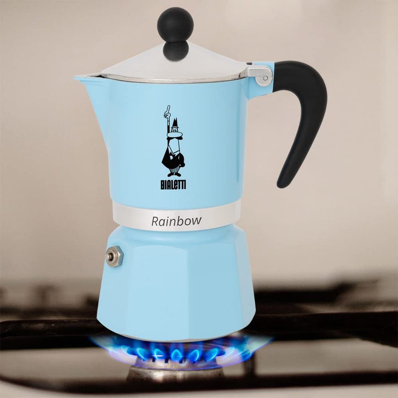 Bialetti - Rainbow: Stovetop Espresso Maker, Moka Pot 3 Cups (4.3 Oz - 130 Ml), Aluminium, Light blue - Image 3