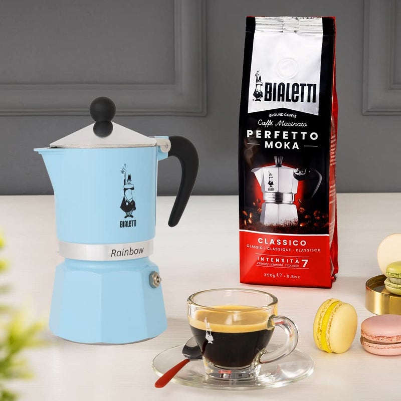 Bialetti - Rainbow: Stovetop Espresso Maker, Moka Pot 3 Cups (4.3 Oz - 130 Ml), Aluminium, Light blue - Image 2