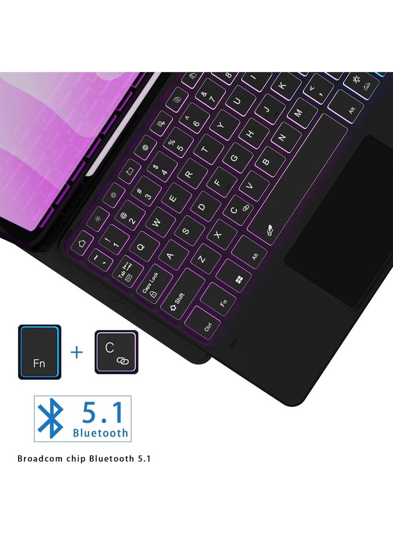 غطاء لوحة مفاتيح عربية/إنجليزية لجهاز سامسونج جالاكسي تاب إس 11 مقاس 11 بوصة (إصدار 2025): غطاء قابل للفصل بإضاءة خلفية بألوان قوس قزح، مزود بلوحة لمس وحامل قلم إس - غطاء لوحة مفاتيح لاسلكية لجهاز جالاكسي تاب إس 11 مقاس 11 بوصة، أسود - Image 4