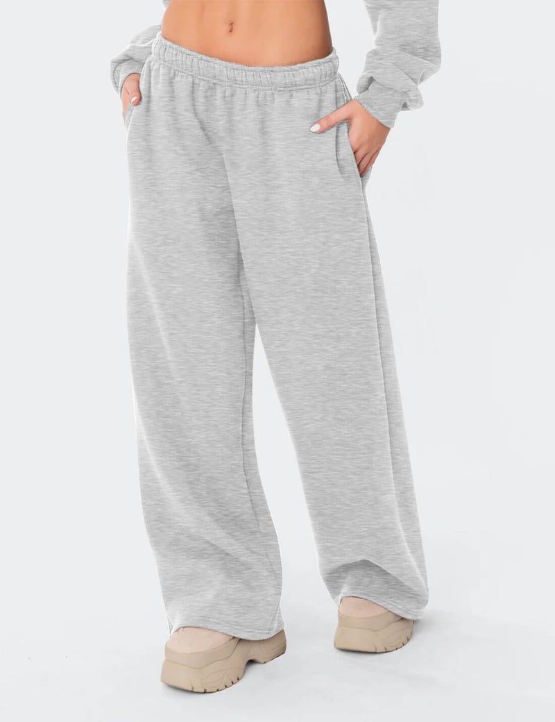 HeSaYep Women's Fleece Lined Sweatpants Wide Leg Baggy High Waisted Sweat Pants Drawstring Lounge Trousers Y2K Straight Leg Sherpa Pants Grey S - Image 3