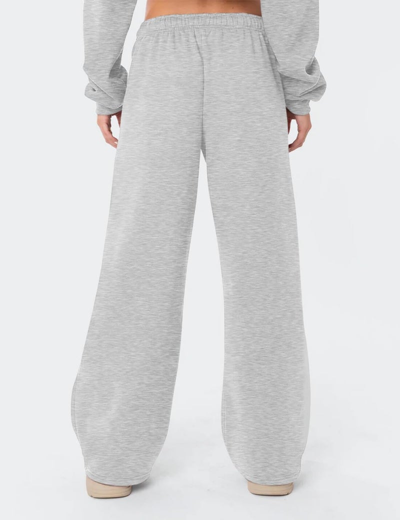 HeSaYep Women's Fleece Lined Sweatpants Wide Leg Baggy High Waisted Sweat Pants Drawstring Lounge Trousers Y2K Straight Leg Sherpa Pants Grey S - Image 2