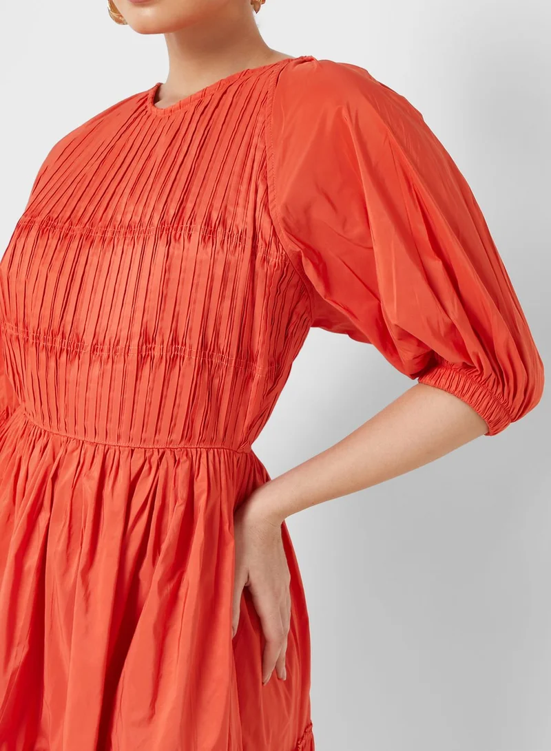 نوكتورن Balloon Sleeve Tie Detail Ruch Dress