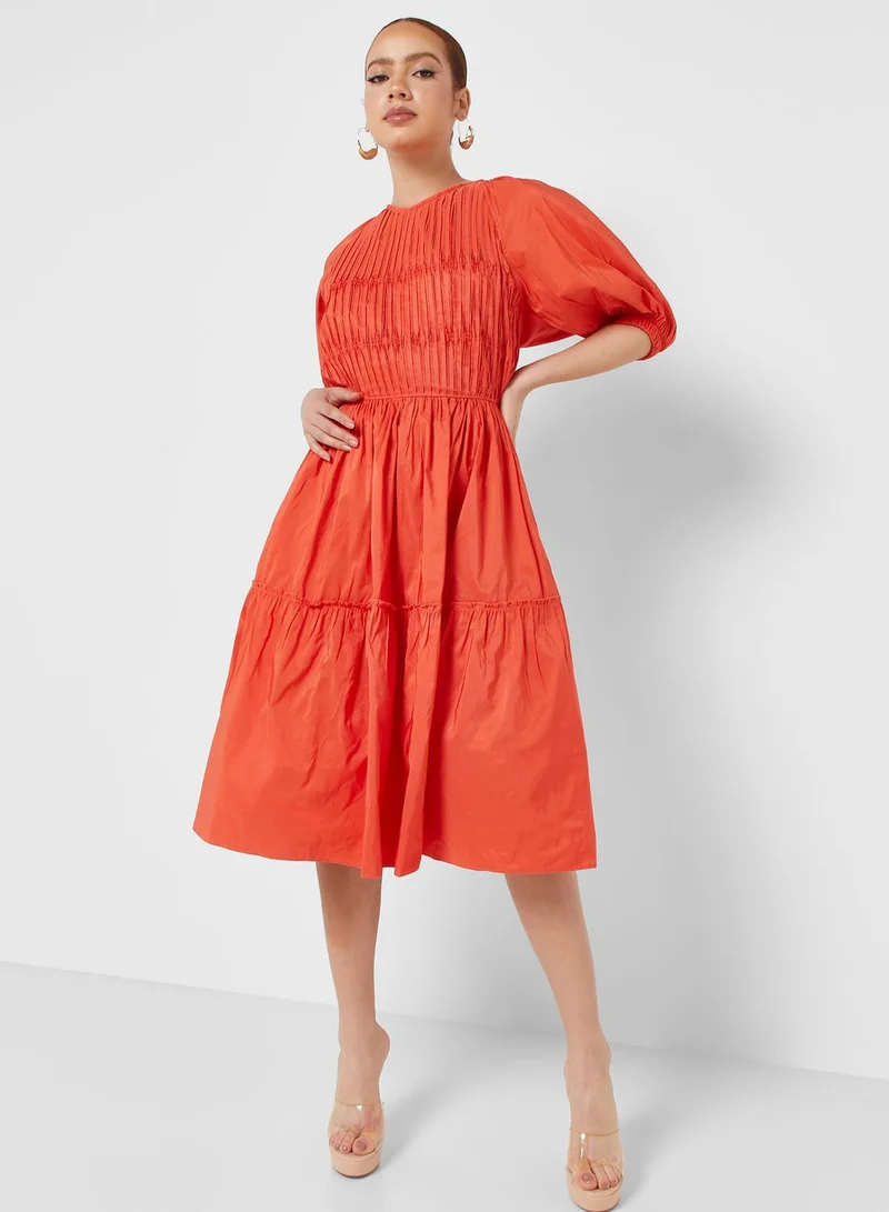 نوكتورن Balloon Sleeve Tie Detail Ruch Dress