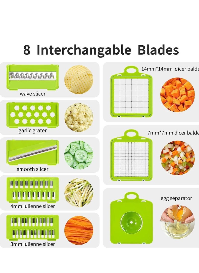 JAJEEK مفرمة الخضار الجديدة 13 في 1 – مفرمة بصل متعددة الوظائف، قاطعة ومكعبات الطعام مع 8 شفرات – مفرمة خضار عالية الجودة مع سلة مصفاة وحاوية تخزين – مثالية للسلطة، البطاطس، الجزر والمزيد - Image 1