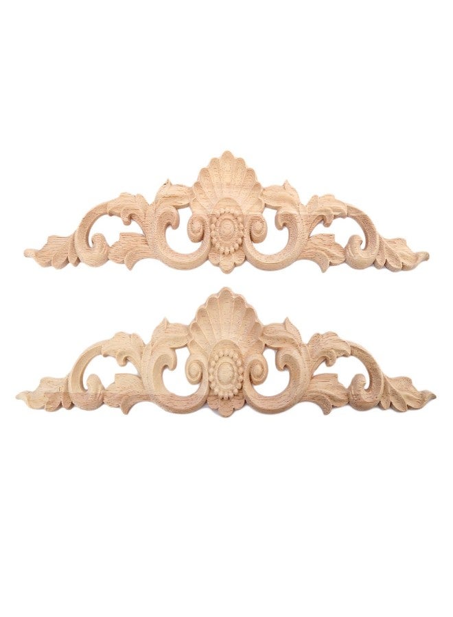 MUXSAM Wood Carved Appliques, 2-Pack Unpainted Wooden Carvings Decals Overlay Decorative Onlays for Walls Doors Cabinet Dresser Mantel Fireplace Bed Cupboard DIY Craft Project, 30x6cm/11.81"x2.36" - Image 1