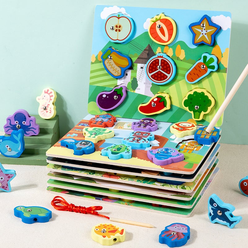 New Wooden Double-Sided Multi-Functional Matching Jigsaw Puzzle For Children Winning Rope Beaded Puzzle Early Education Toy - Image 3
