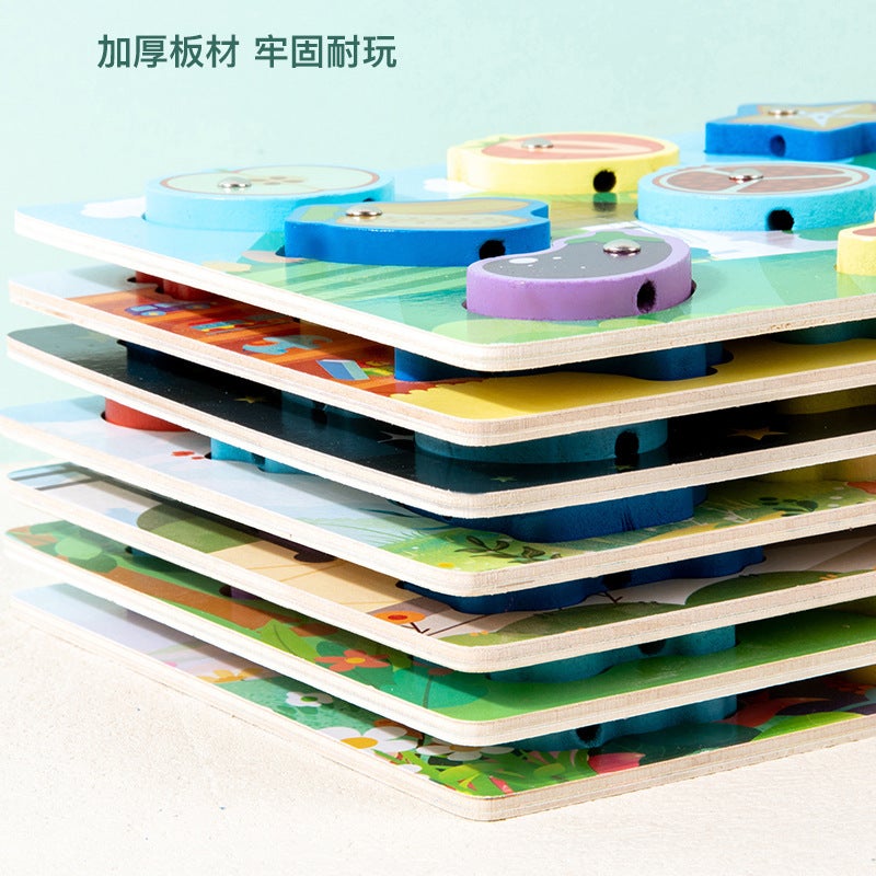 New Wooden Double-Sided Multi-Functional Matching Jigsaw Puzzle For Children Winning Rope Beaded Puzzle Early Education Toy - Image 4