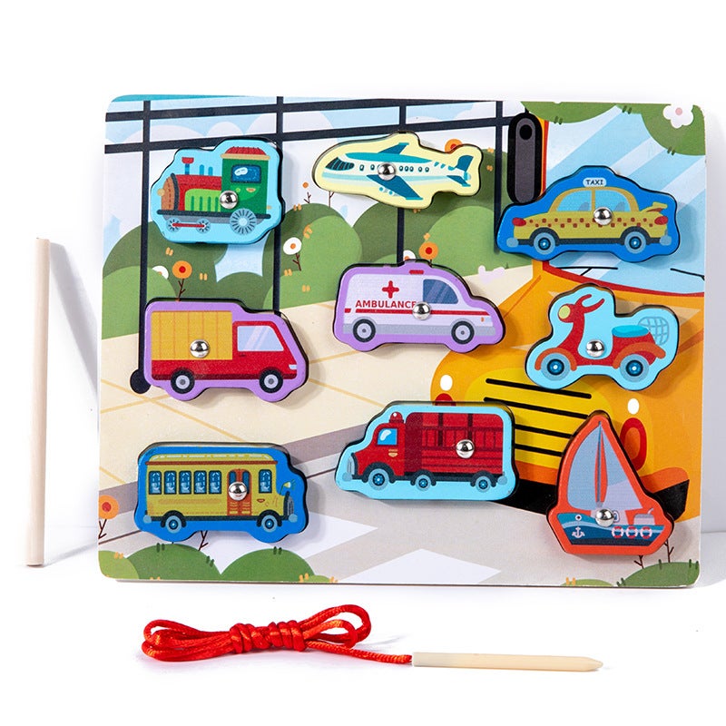 New Wooden Double-Sided Multi-Functional Matching Jigsaw Puzzle For Children Winning Rope Beaded Puzzle Early Education Toy - Image 1