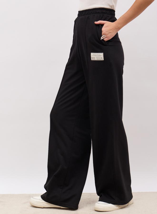 Styli High Rise Wide Leg Joggers with Badge Detail  - Image 3