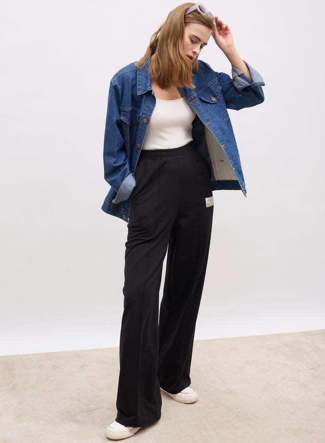 Styli High Rise Wide Leg Joggers with Badge Detail  - Image 1