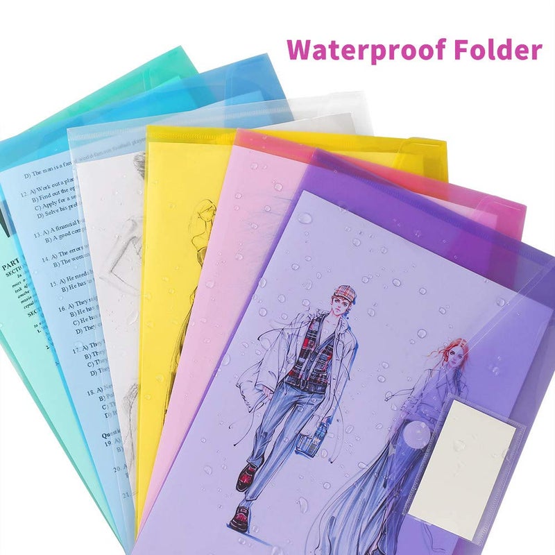 OUTYLTS 11 Pack Plastic Poly Filing Envelopes, Clear Document Folders US Letter A4 Size File Envelopes with Label Pocket & Paste Button for School Home Work Office Organization, 6 Assorted Color - Image 3