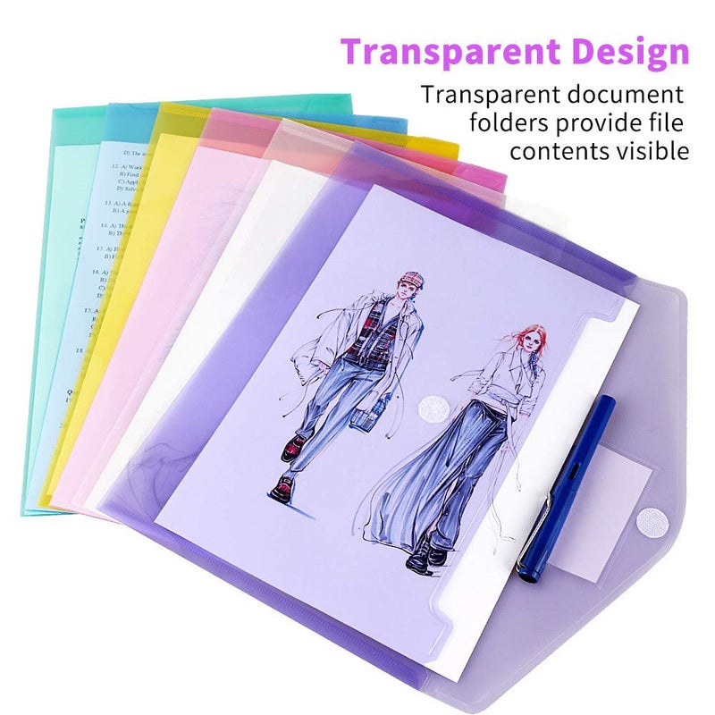 OUTYLTS 11 Pack Plastic Poly Filing Envelopes, Clear Document Folders US Letter A4 Size File Envelopes with Label Pocket & Paste Button for School Home Work Office Organization, 6 Assorted Color - Image 5