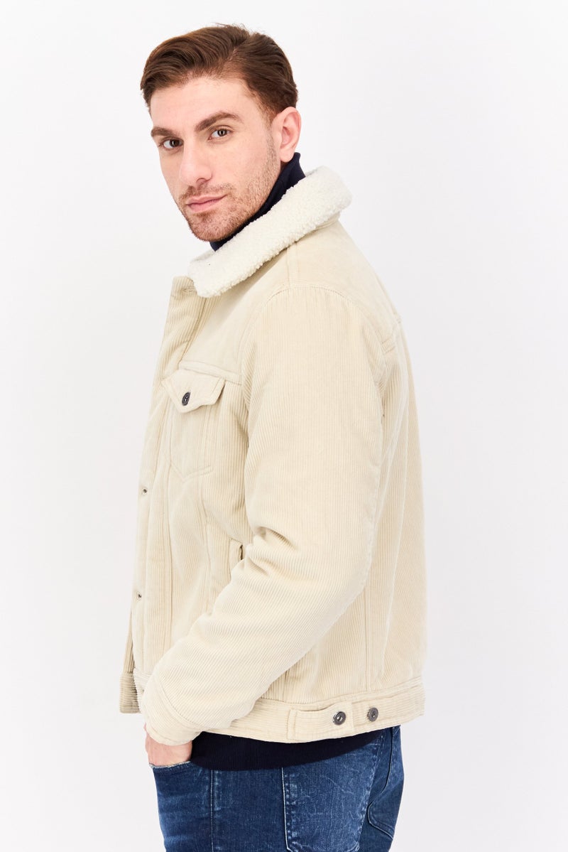 Celio جاكيت قماش كوردuroي ناعم للرجال، بيج - Image 2