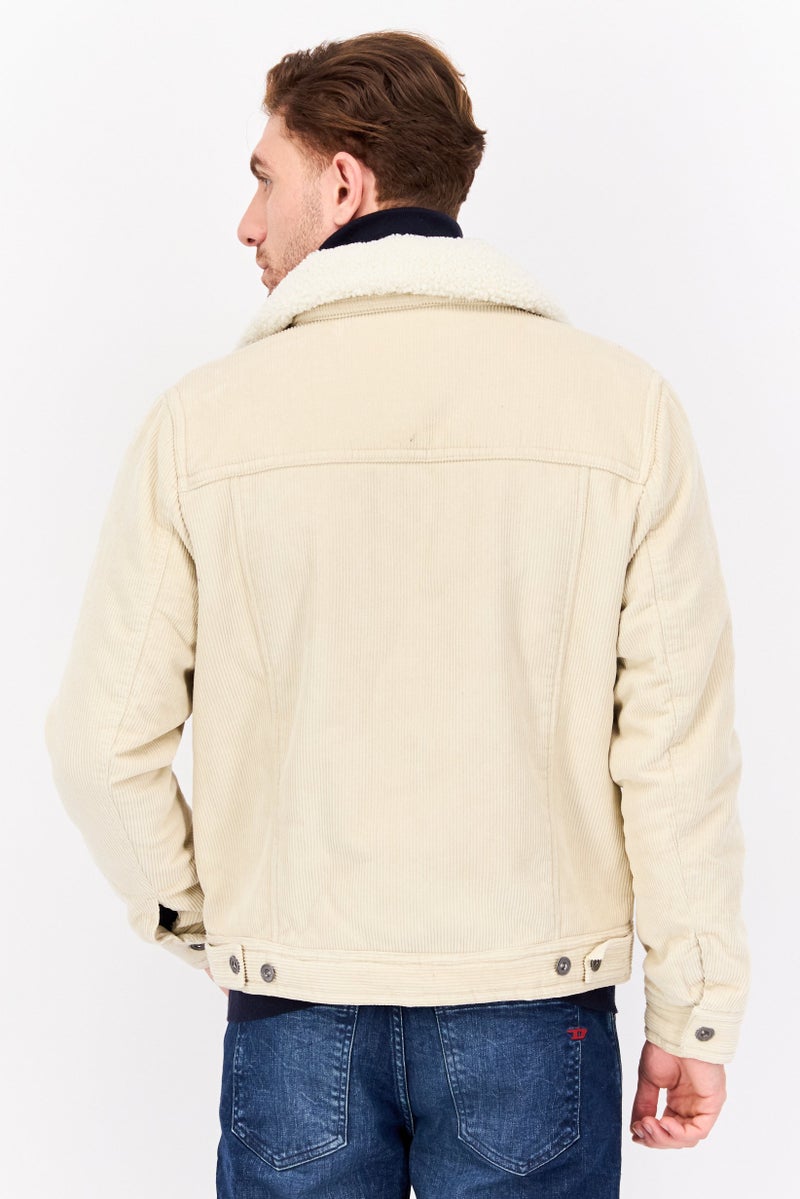 Celio جاكيت قماش كوردuroي ناعم للرجال، بيج - Image 3