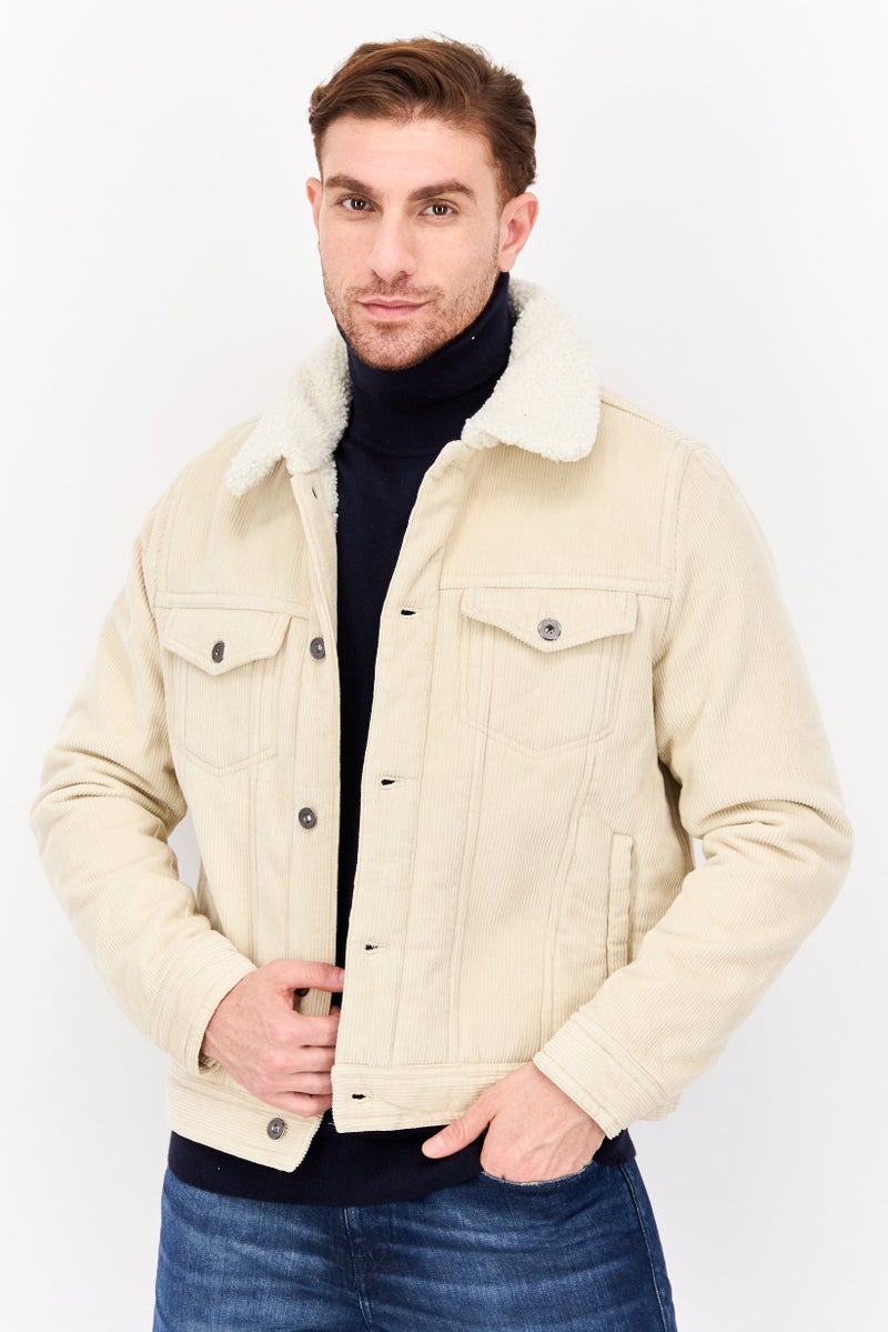 Celio جاكيت قماش كوردuroي ناعم للرجال، بيج - Image 1