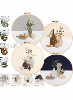 Excefore Embroidery Starter Kits for Adults Beginners with Wooden Hoops, Needles and Color Threads, Needlepoint Kit Adults, 4 Pack  - Image 1