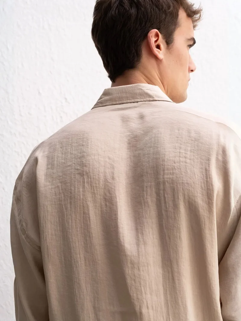 Giesto Beige Natural GIESTO Comfort Fit Embroidered Long Sleeve Shirt for Men | Best Price UAE