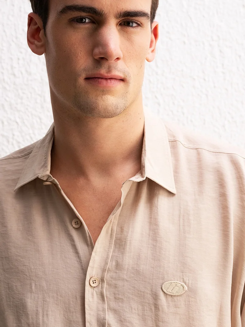 Giesto Beige Natural GIESTO Comfort Fit Embroidered Long Sleeve Shirt for Men | Best Price UAE