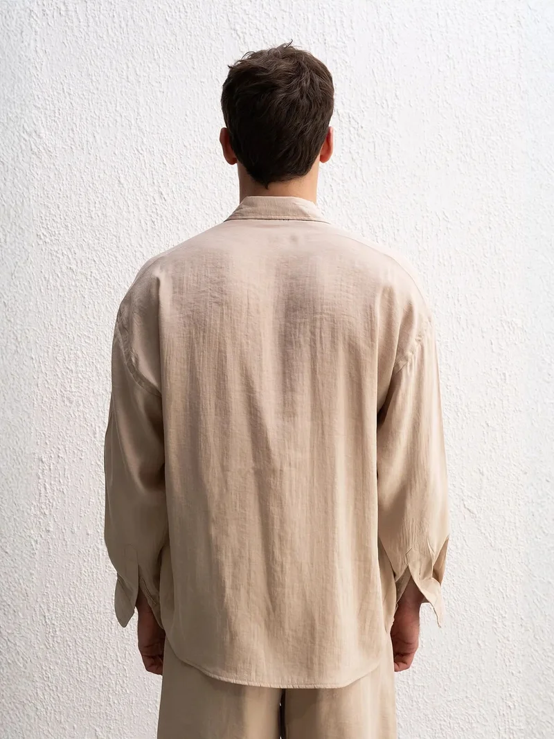 Giesto Beige Natural GIESTO Comfort Fit Embroidered Long Sleeve Shirt for Men | Best Price UAE