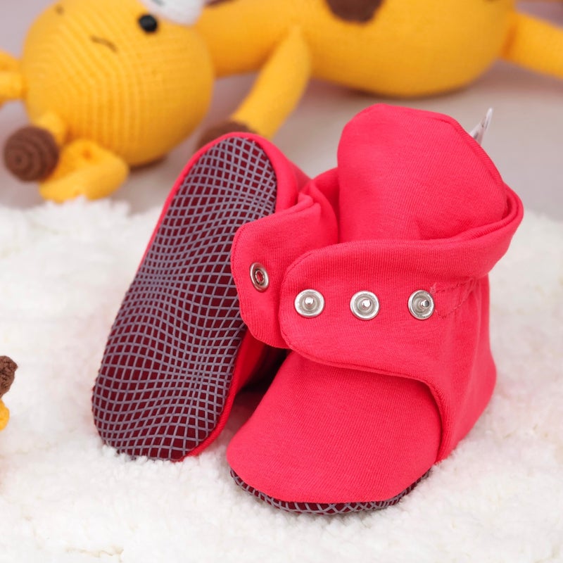 Ella Bonna Organic Cotton Baby Slippers, Non-Slip Sole, Newborn Booties, Home Nursery Shoes, Pomegranate Flower  - Image 3