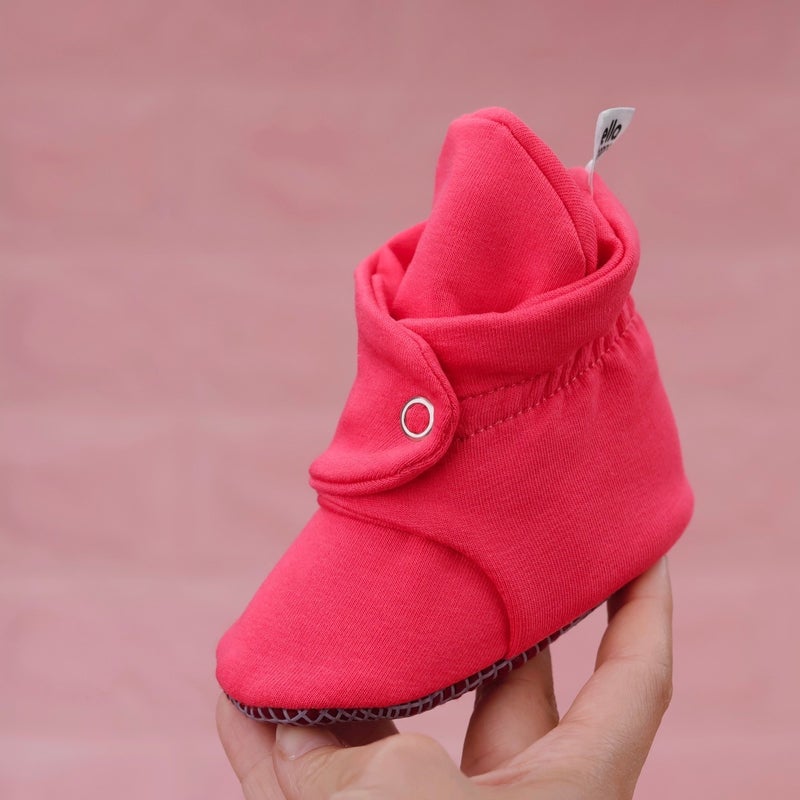 Ella Bonna Organic Cotton Baby Slippers, Non-Slip Sole, Newborn Booties, Home Nursery Shoes, Pomegranate Flower  - Image 5