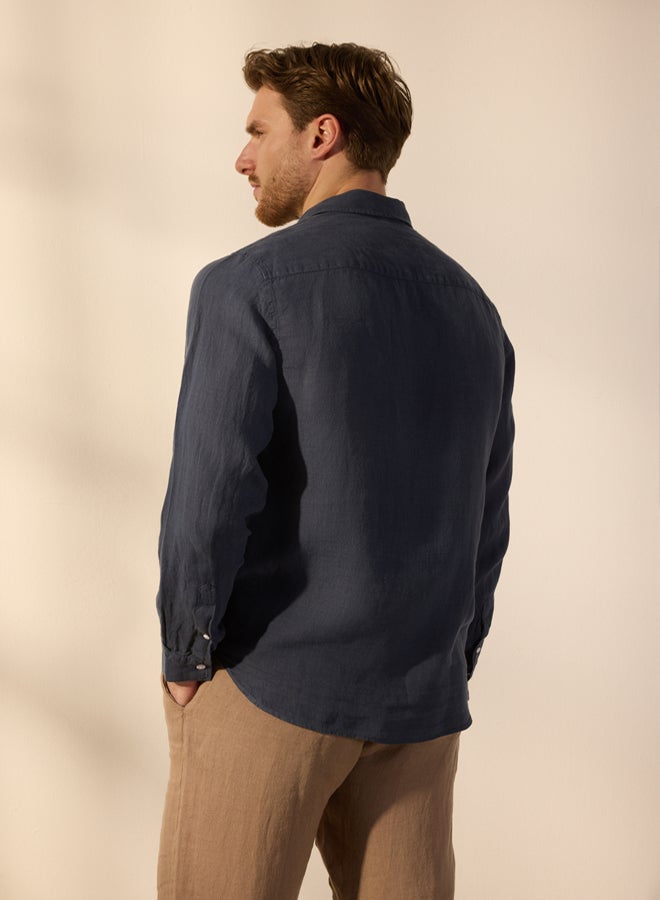 trendyol Navy Blue Limited Edition Reguler Fit Linen Shirt - Image 4