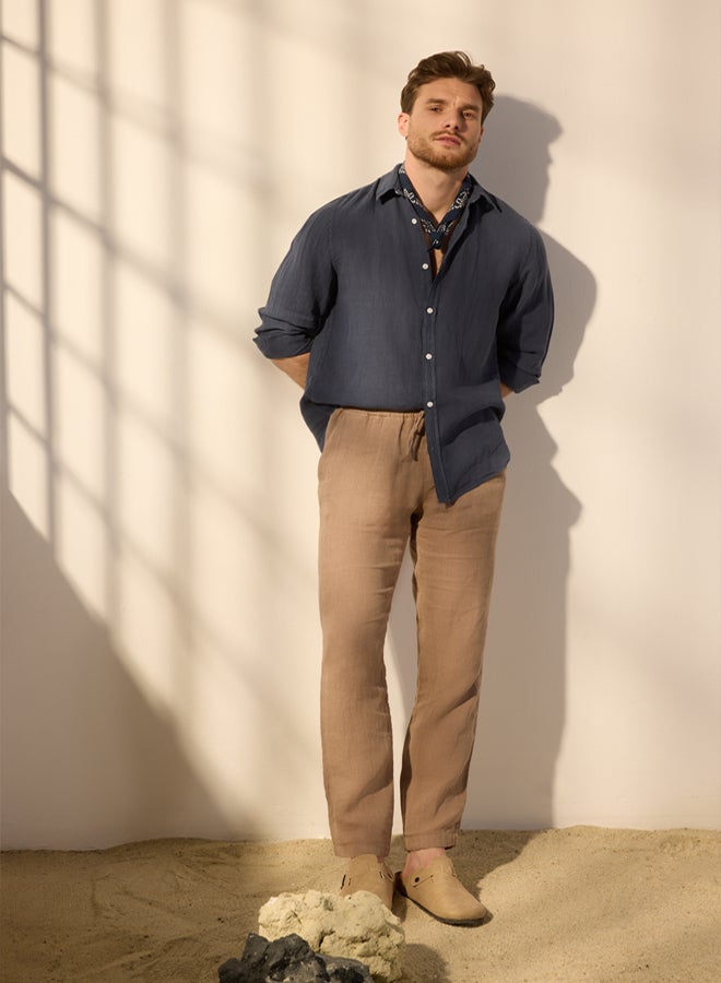 trendyol Navy Blue Limited Edition Reguler Fit Linen Shirt - Image 1