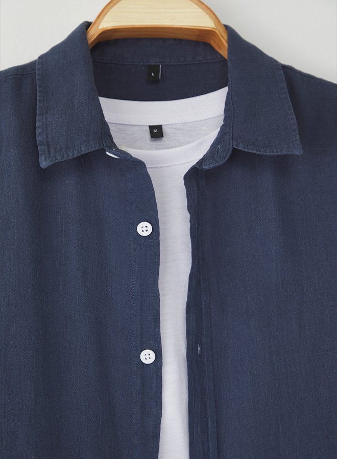 trendyol Navy Blue Limited Edition Reguler Fit Linen Shirt - Image 5